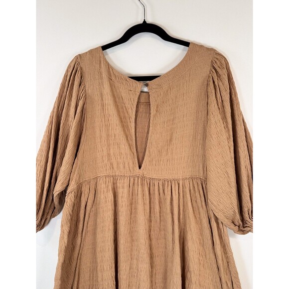 Free People Beach Dress Brown Get Obsessed Babydoll Mini Puff Sleeve A Line XS - Picture 10 of 11